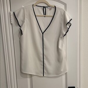 Calvin Klein White Blouse with Black Piping